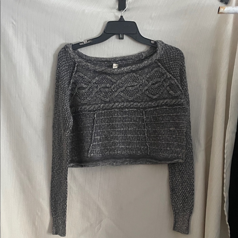 We The Free Charcoal Cable Knit Sweater